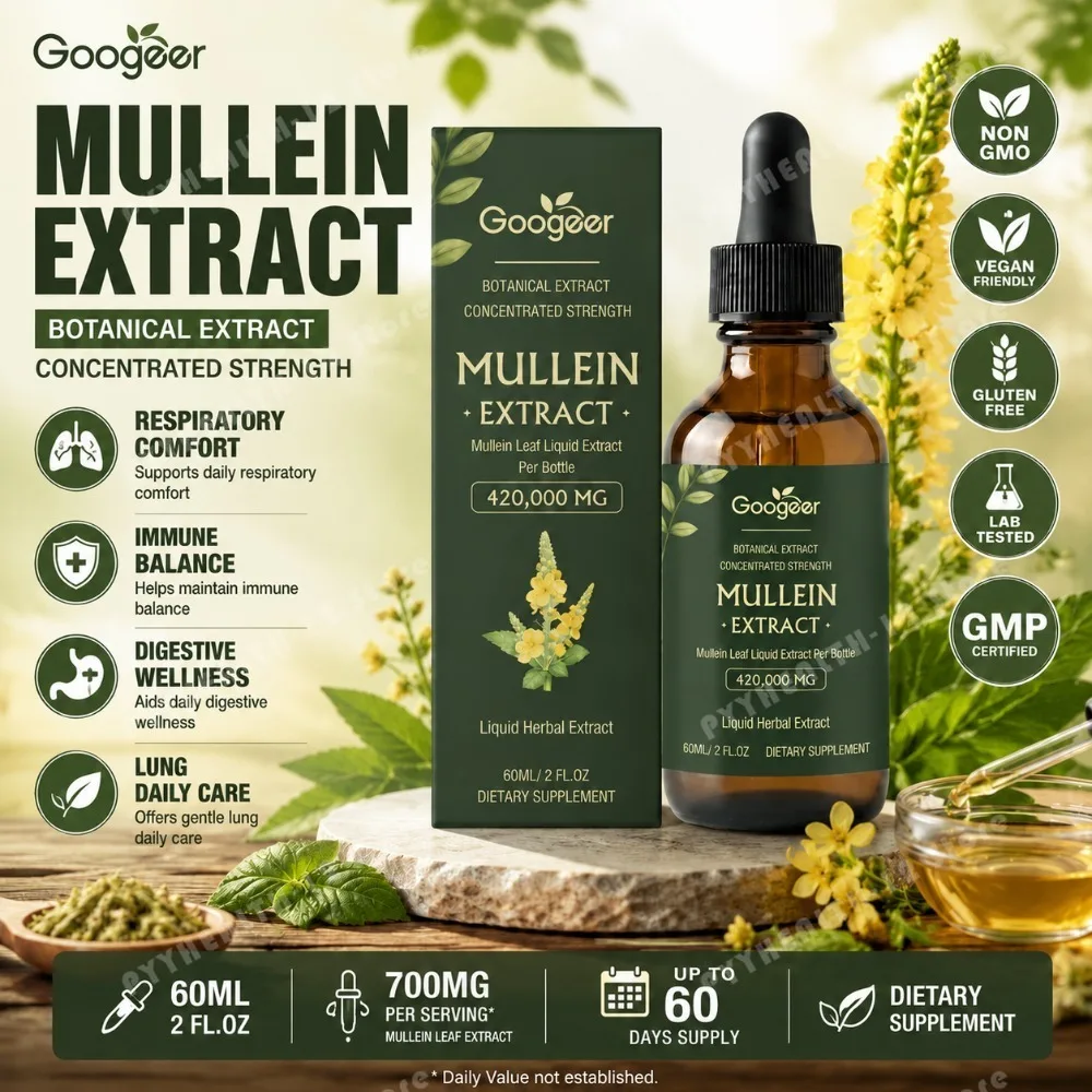 Googeer Mullein Leaf Extract Drops 420000mg per Bottle, 700mg per Serving, Respiratory & Lung Support, Vegan, Non-GMO, 60mL
