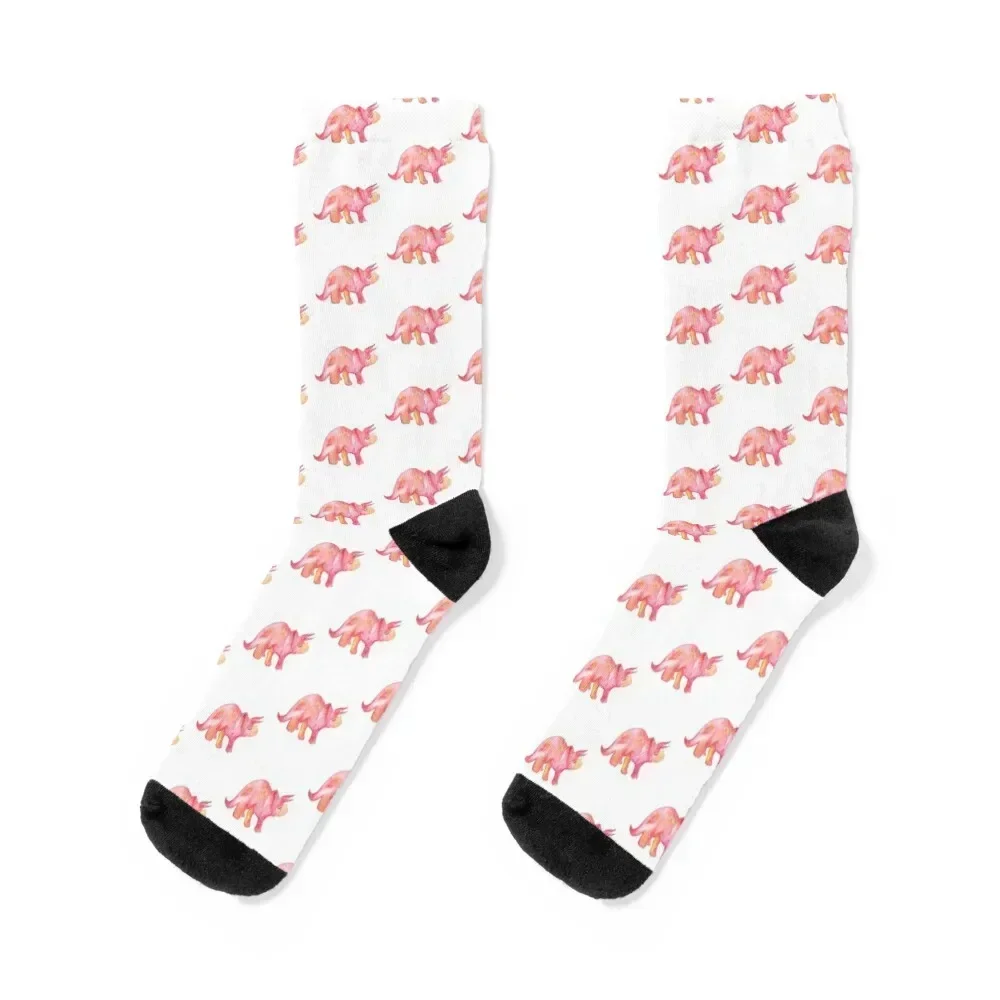 

Pink Watercolor Triceratops Dinosaur Socks Climbing Christmas christmas gift winter gifts Luxury Woman Socks Men's