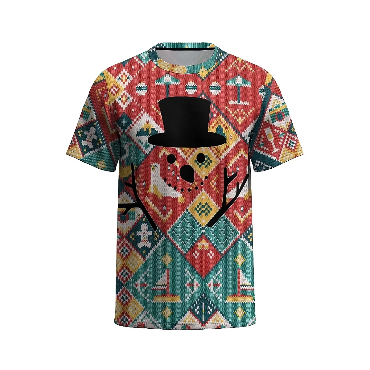 LIASOSO Men's Casual Christmas T-Shirt Festive Santa Snowman Snowflake Cartoon 3D Print Knitted Pattern Every Occasion Daily image 3