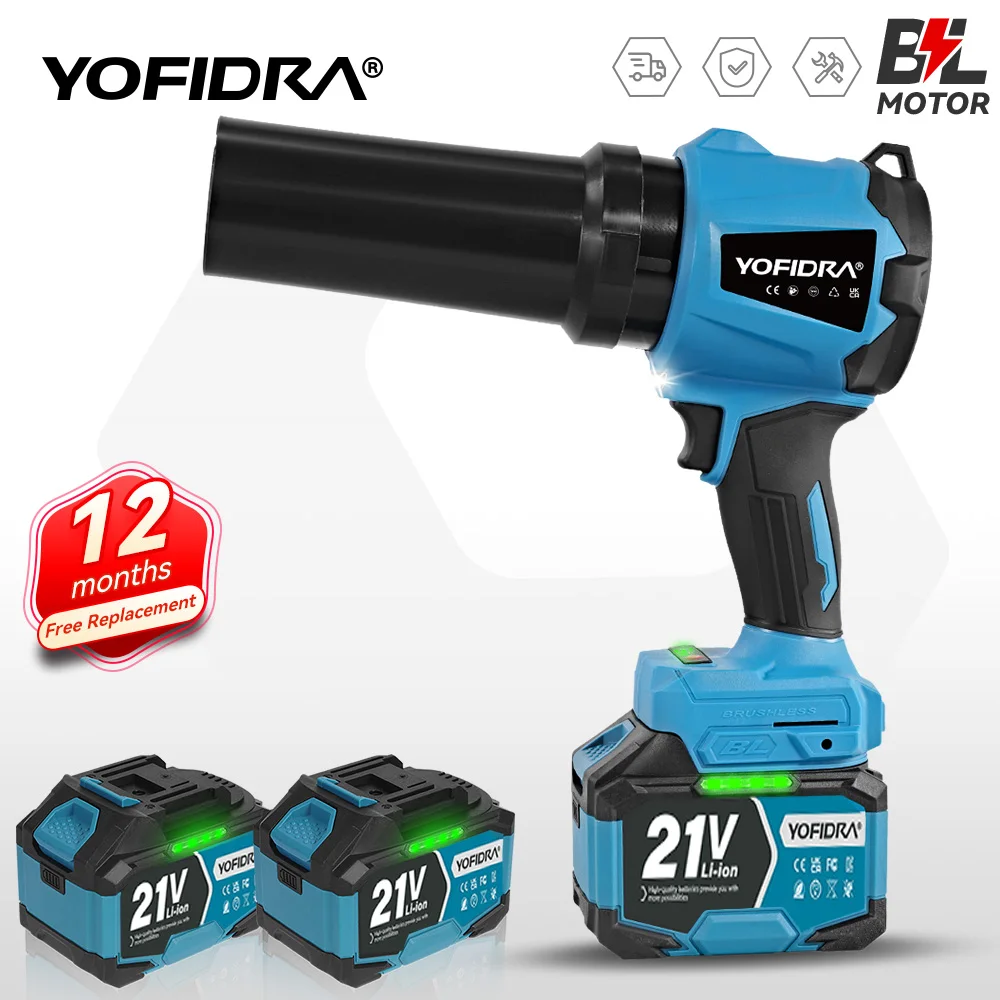 Soplador Eléctrico Turbo sin Escobillas YOFIDRA de 3000W, Soplador de Hojas Portátil, Herramienta para Soplar Polvo, Compatible con Baterías Makita de 21V