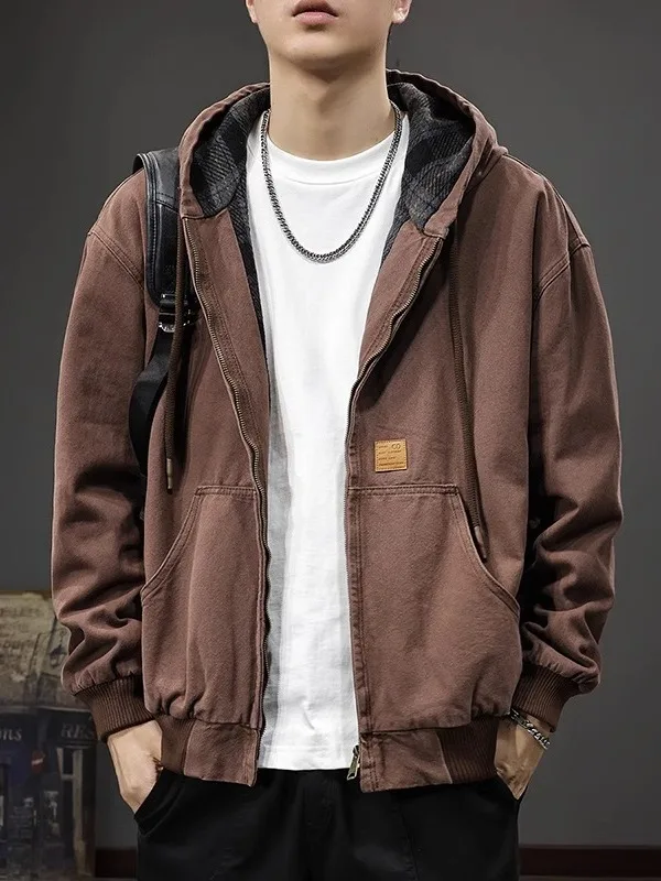 

Высококачественная мужская повседневная рабочая куртка с капюшоном в стиле ретро, осенне-зимняя новая молодежная модная верхняя одежда большого размера, пальто