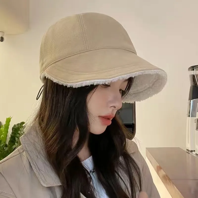 Winter Double-sided Wearing Bucket Hat for Women Lamb Wool Hat Solid Fleece Warm Fisherman Hats Female Casual Basin Caps 2023