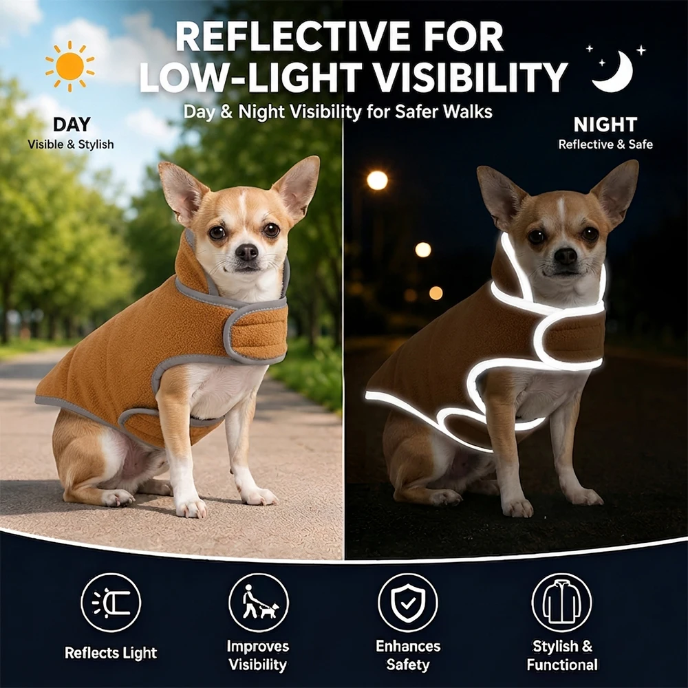 Wintermantel für Haustiere, wendbar, winddicht, Hundejacke für kleine und mittelgroße Hunde und Katzen, reflektierende Sicherheitskleidung für Welpen und Chihuahuas für den Außenbereich. – Detail 12