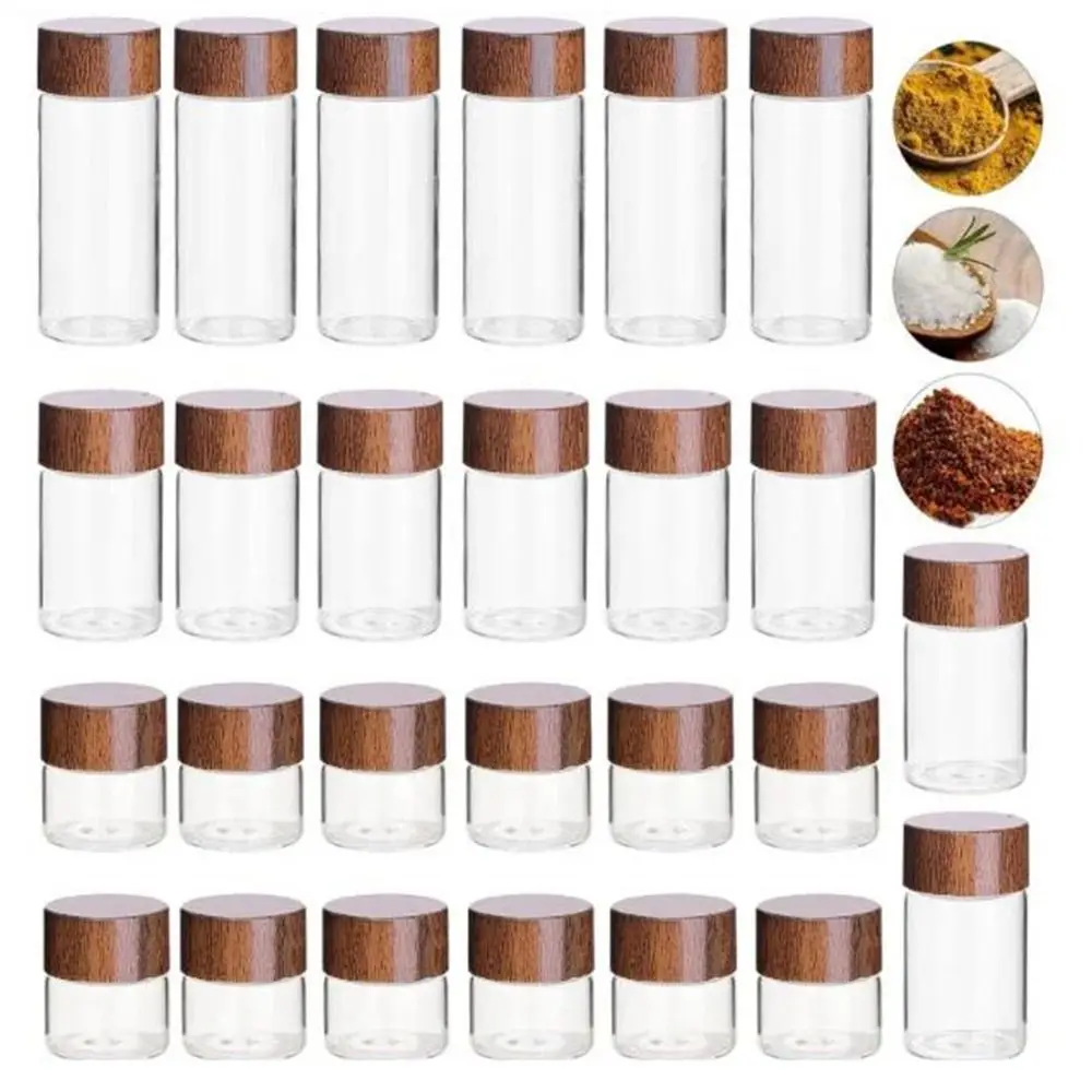 6PCS 10/20/30 ML Wooden Lid Mini Glass Bottles Transparent Food Grade Small Spice Jars Sealed Golden Bean Bottle Mini Tea Bottle