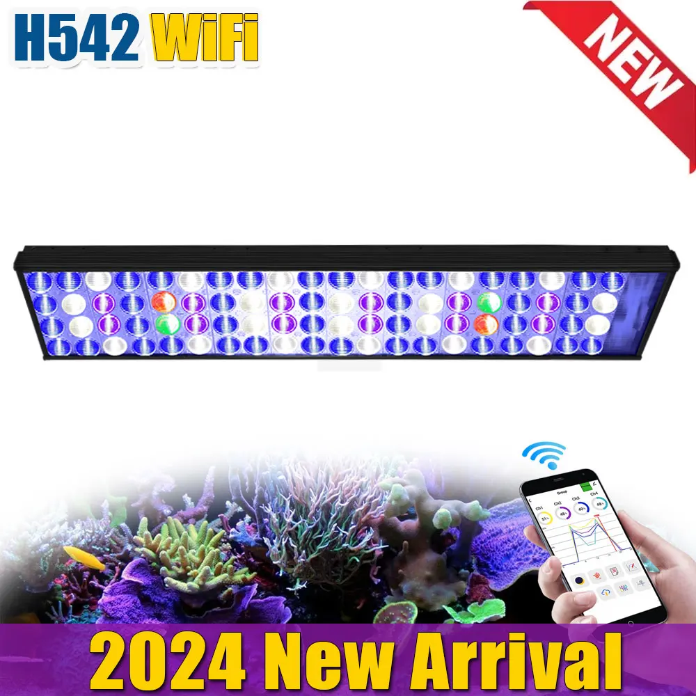 

PopBloom H542 WiFi Aquarium Reef Light, Full Spectrum Aquarium Led Light for 24"/60cm Saltwater Aquarium Coral Reef SPS/LPS Tank