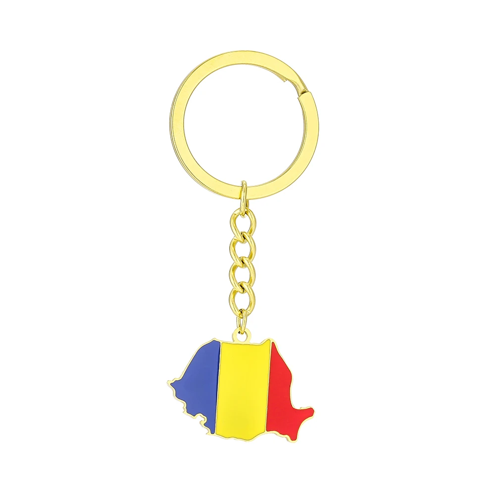 Fashion Romania Map Flag Key Chain Stainless Steel Men Women Key Ring Pendant Jewelry Gift