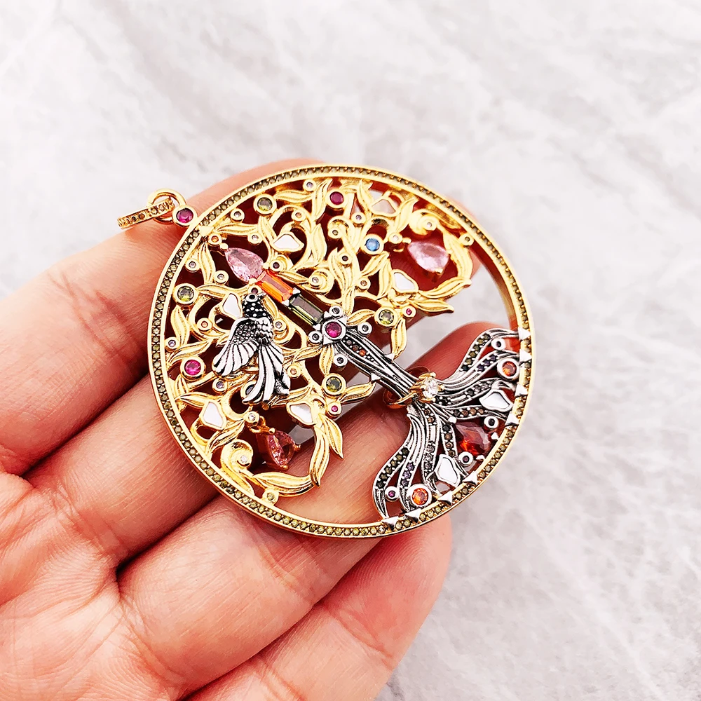 Vergoldeter Baum-Raben-Anhänger aus 925er-Sterlingsilber, edler Schmuck, neues Vintage-Geschenk für Damen und Herren – Detail 8