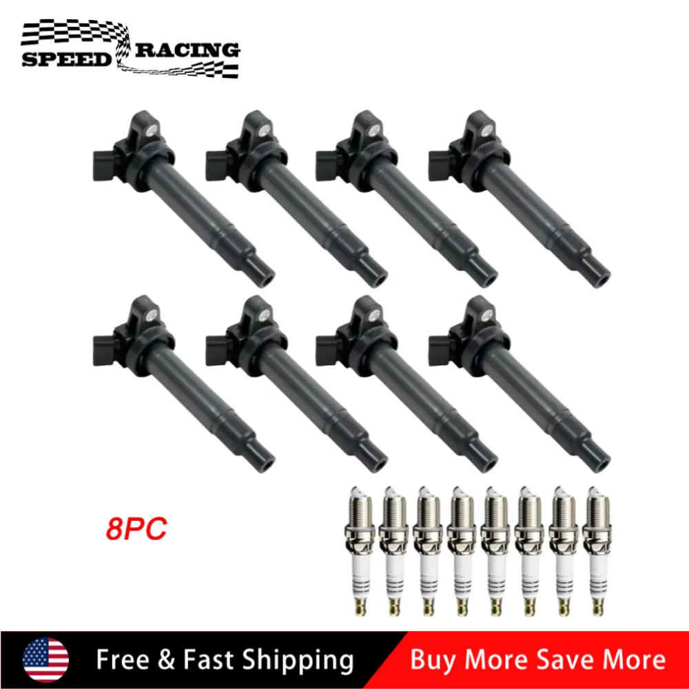 

UF-230 90080-91180 90919-02249 Durable 8pcs Ignition Coil & 8pcs Iridium Spark Plug For 1998-2007 Toyota Land Cruiser 4.7L Black