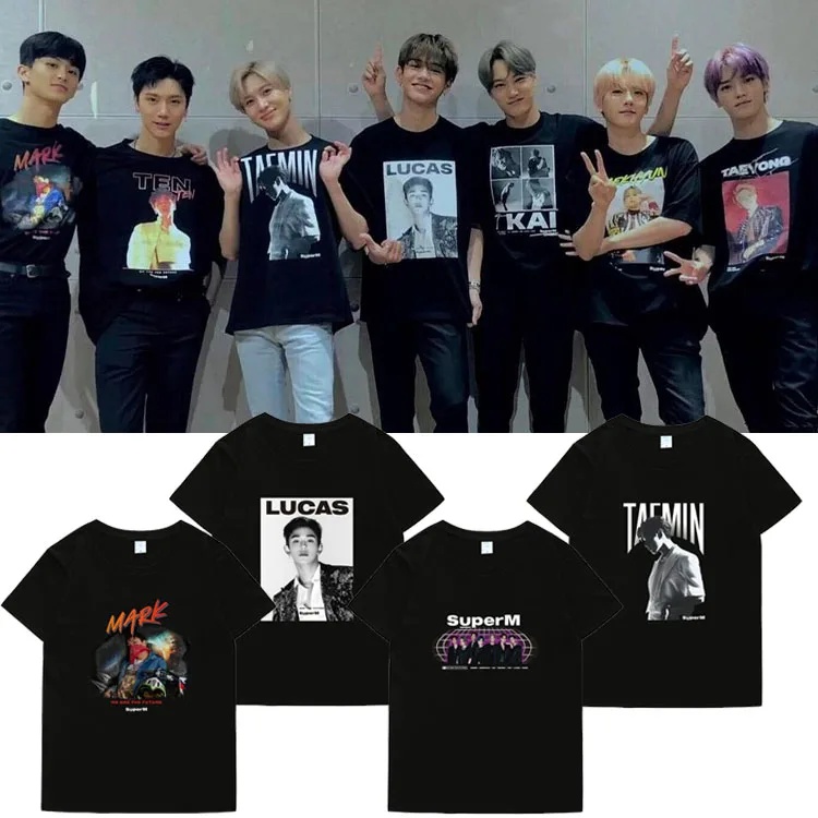 Camiseta de manga corta SuperM Concert Tour para mujer, estilo urbano, cuello redondo, estampado informal, corte holgado, rop...