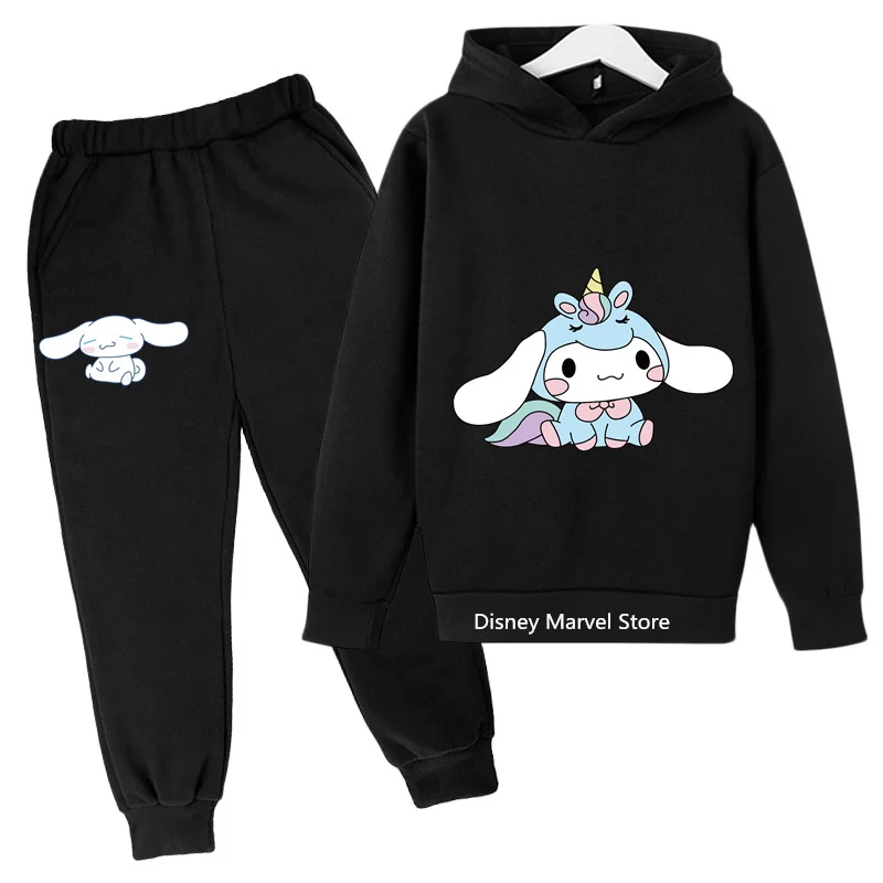 2024 New Cinnamoroll Sanrio Hoodie Set Outdoor Kawaii Fashion Anime Hoodie For Boys And Children 4-14 Years Old