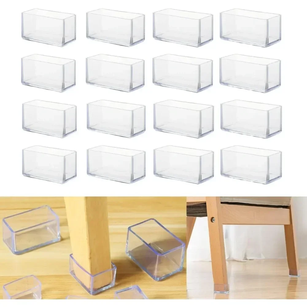 New Reduces Noise, Allows for Free Movement Rectangular Silicone Chair Leg Protector Prevents Floor Scratches 16 Pcs