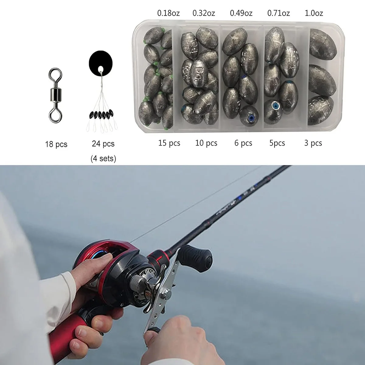 Ei Blei Angeln Gewichte Kit Drop Bass Gewichte Sinker Tackle Salzwasser Casting Angeln Sinker Set Oval Süßwasser – Detail 6