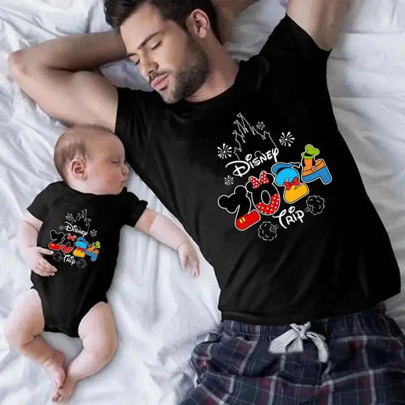 2024 Disney Trip Mickey Minnie Mouse Family Matching Shirts Cotton Dad Mom Bro Sis Kids T Shirt Baby Rompers Matching Clothes