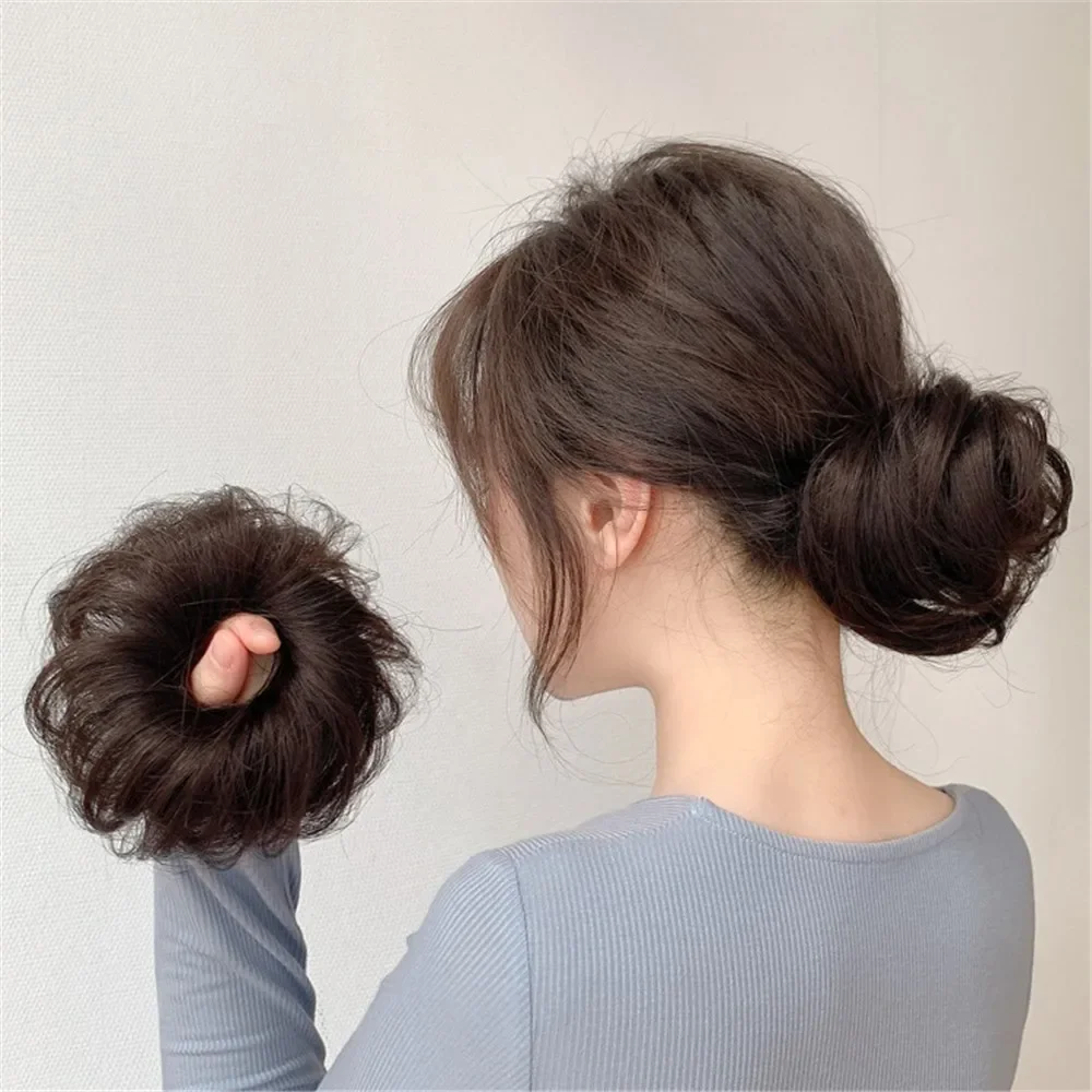 Ciambella dritta Chignon posticci sintetici Ombre elastico Updo Chignon soffici Scrunchies disordinati panino per capelli per le donne