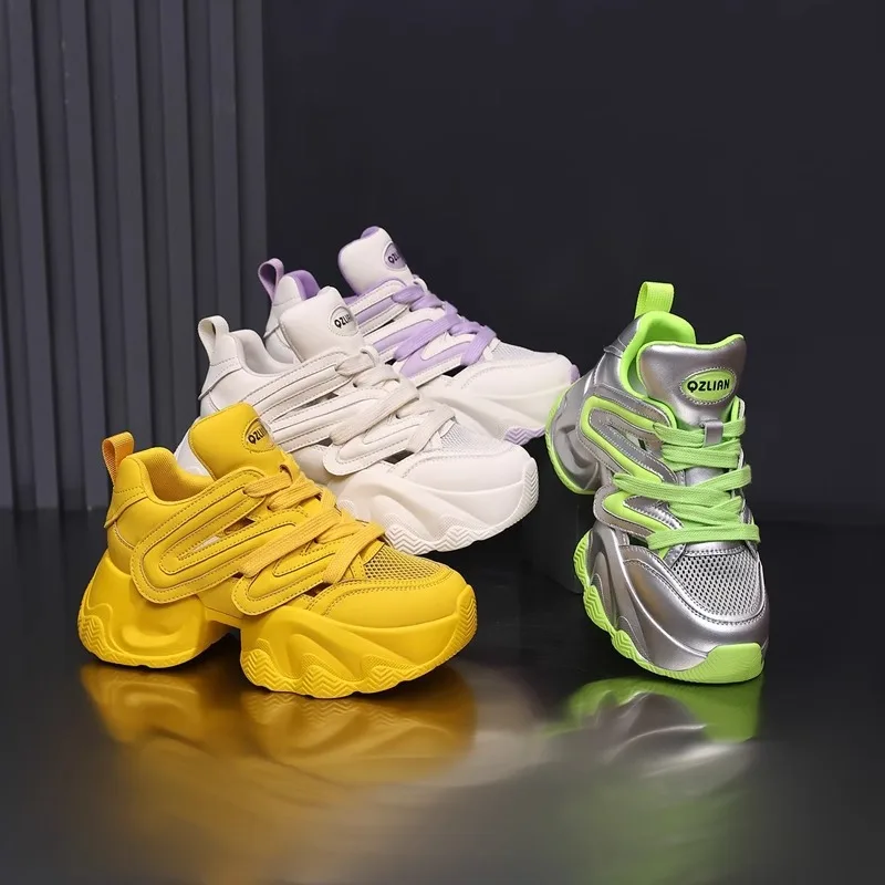 

New Autumn Women Thick Soles Women Fashion Chunky Sneakers Height Increase Lace Up Breathable Mesh Casual Shoes tenis de mujer