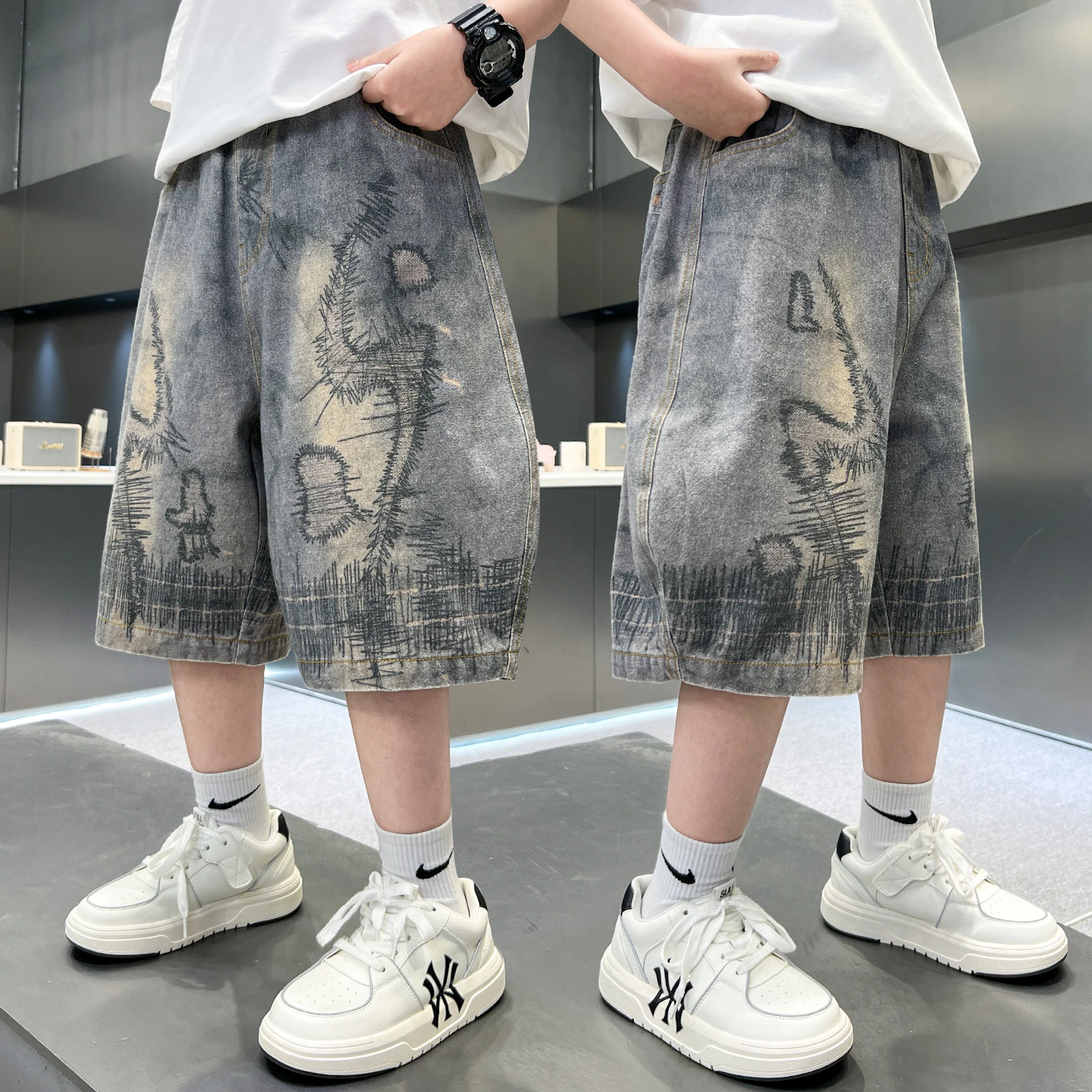 Summer Clothing Drawing For Kids - Pantaloni in denim sottili e larghi