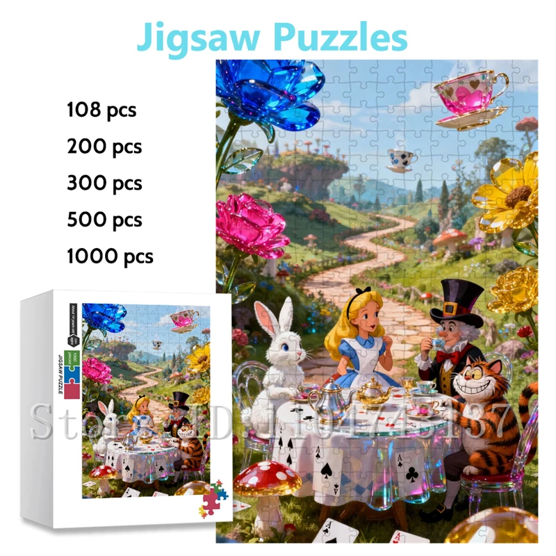 

Alice In Wonderland Tea Party Jigsaw Puzzle 108/200/300/500/1000/1500 Pieces Disney Cartoon Puzzles Handmade Toys & Hobbies