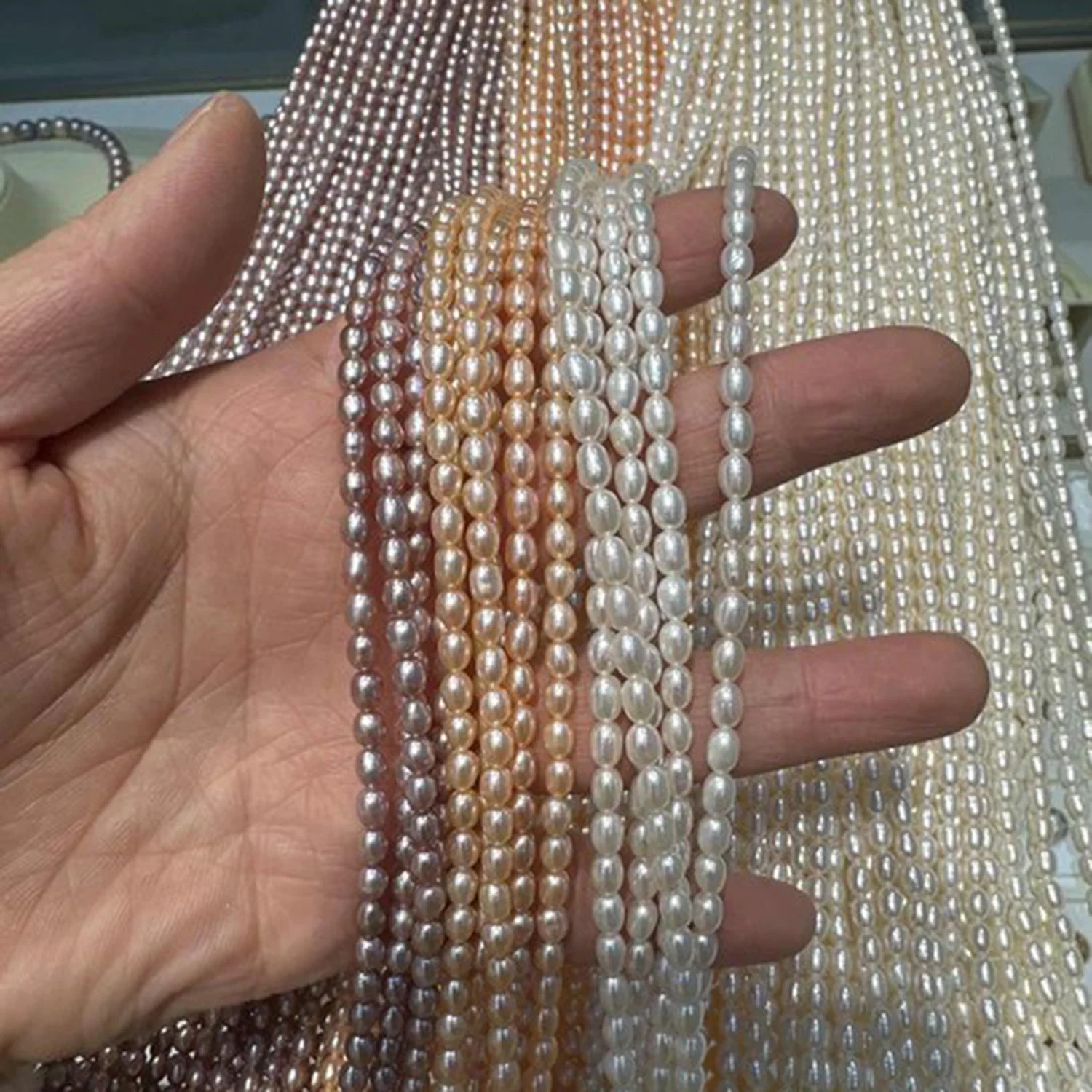 3-4mm Flash New Rice Natural Freshwater Orange White Purple Bead Pearl Jewelry Make DIY Necklace Bracelet Accessories Gift Women