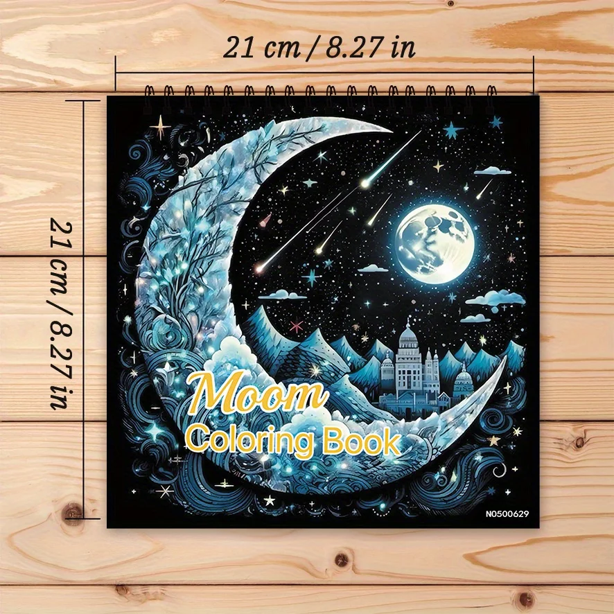 Adult Moon Coloring Book - 8.27×8.27 Inches, 22 Pages. Celestial Moon & Star Designs. Magical Gift for Astronomy - loving Friend