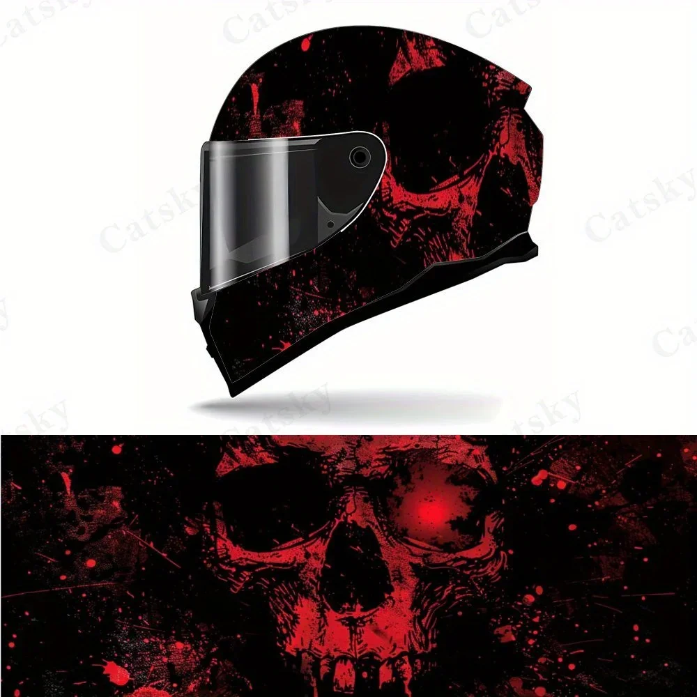 

Red - splashed Skull PVC Motorcycle Helmet Vinyl Wrap, Self-Adhesive Waterproof Sticker, Anti-Scratch Decorative Film for Full F