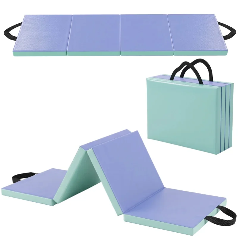 SPORTNOW Foldable Gymnastics Mat, Thick Exercise Tumbling Mat, Green & Purple