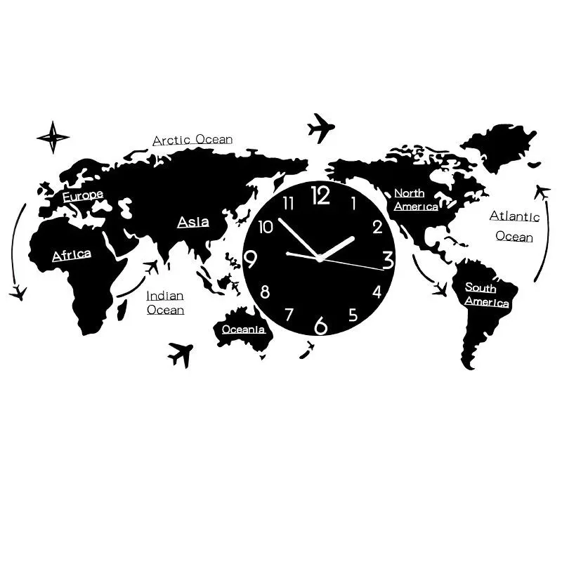 Large 3d Luxury Wall Clock Modern World Map Clocks Wall Home Decor Creative Luminous Silent Watches Living Room Decoration Gift