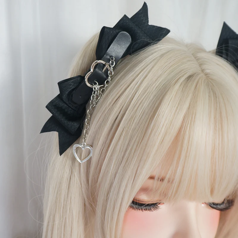 Lolita accessori tornante nero scuro dolce Cool Girl Big Bow Punk Love JK copricapo Lolita ornamento per capelli anime copricapo