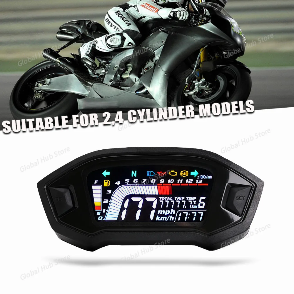 Motorcycle Speedometer Universal Tachometer LCD Digital Gauge Fuel Level Meter for 1,2,4 Cylinders view 2