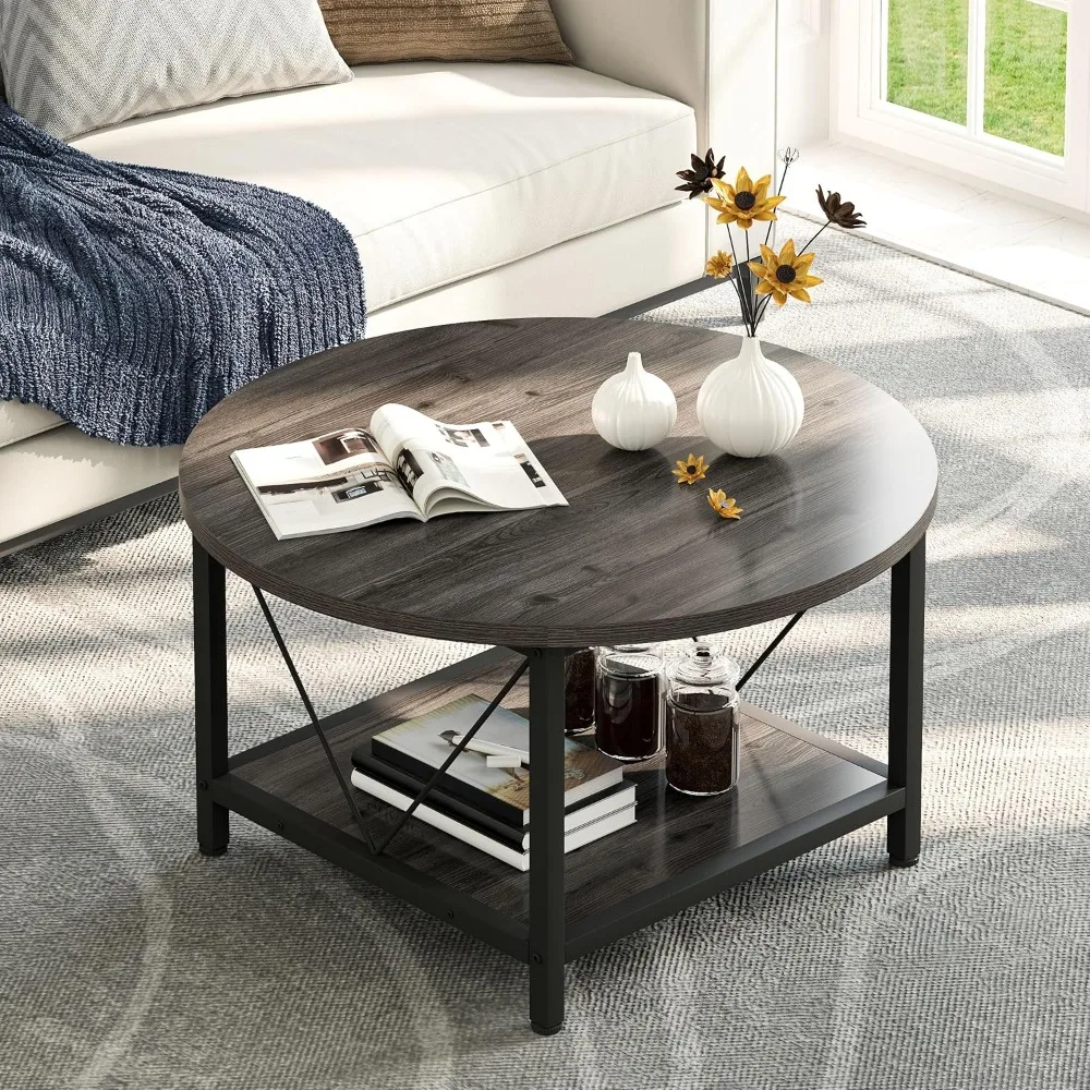 

Coffee Tables for Living Room, Round Small Coffee Table with Storage, 2 Tier Modern Coffee Table, Wood Circle Center Ta