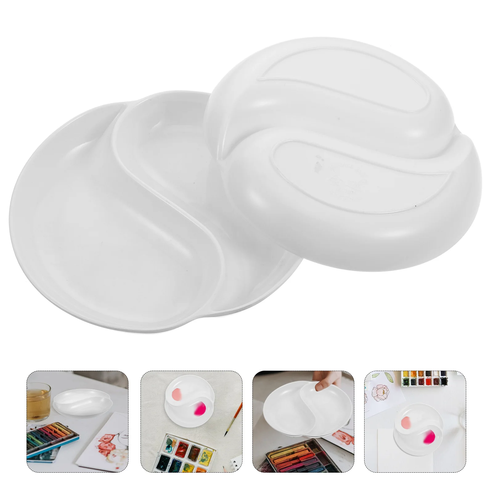 

2Pcs Tai Ji Shape Paint Tray Ink Dishes Stable Performance Long Service Time Ideal Gift for Painting Lovers Ink Saucer