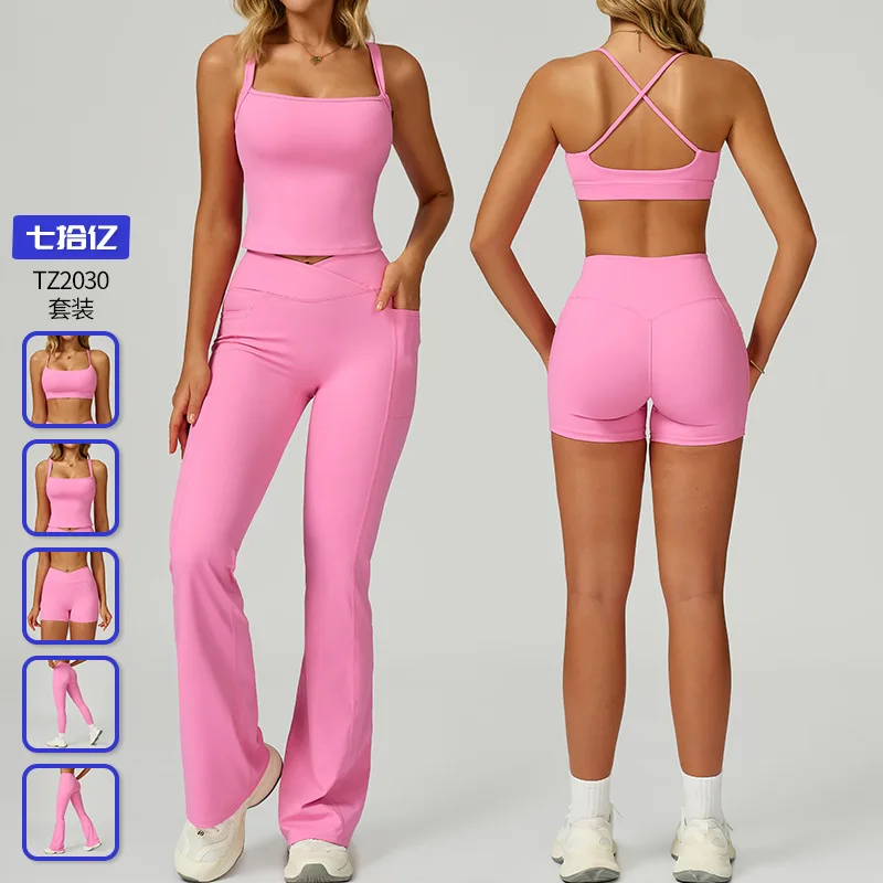 

Nude yoga set, hollowed-out beauty back yoga wear, high-waisted, tight-fitting running and fitness set for women