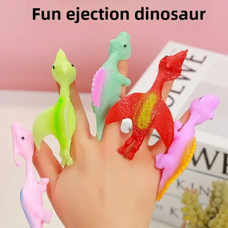 10pcs Cartoon Catapult Dinosaur Funny Children Toys Finger Boomerang Launching Cute Small Dinosaurs Parent Child Interactive Toy