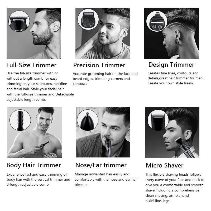 Kemei Electric Hair Clipper Shave Razor Machine Beard trimmer Hair Cutter Ear Nose Hair Trimmer Facial Cleaner Man Barber tools