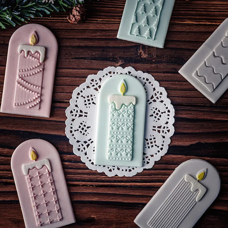 Acrylic Christmas Candle Fondant Embossing Pressed Mold Xmas Holiday Party Dessert Cookie Cutter Candlelight Sugar Biscuit Mold