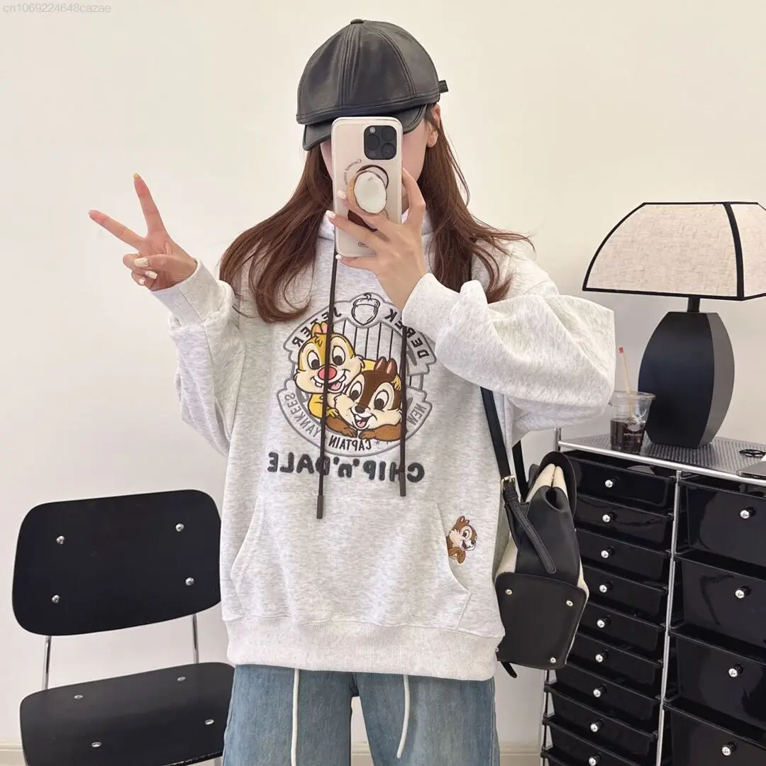 Disney Cartoon Cute Chip&Dale Clothes Fashion Hoodie Women Oversized Long Sleeve Top Shirts Y2k Female Autumn Winter Pullovers