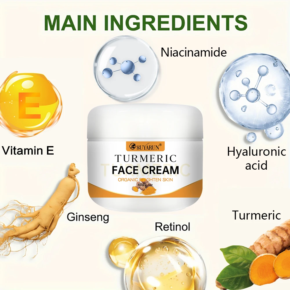 SUYARUN Turmeric Face Cream - Anti-Aging & Brightening, Oil-Free Moisturizer for Sensitive Skin, Organic Skincare with Vitamin E