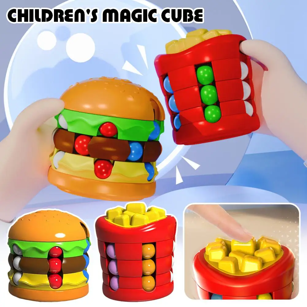 Hamburger French Fries Mini Rubik's Cube Stress Relief Fidget Gyro Children's Educational Toy Decompression Creative Gift