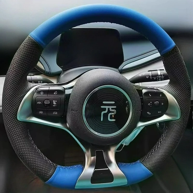 

Hand-stitched renovation wear-resistant black blue leather steering wheel cover For BYD Atto 3 Yuan Plus Seagull Dolphin