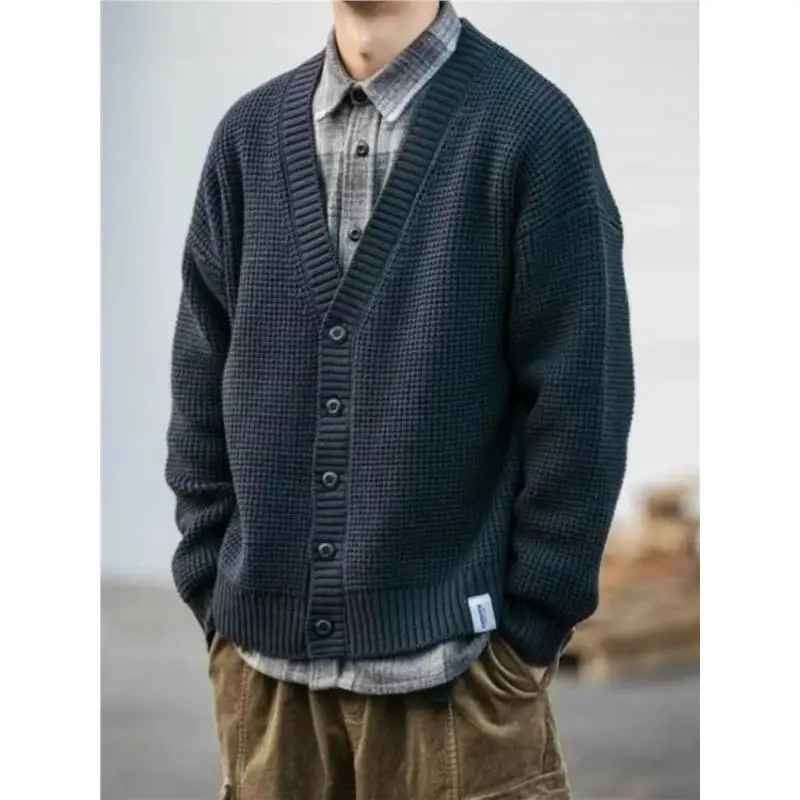 

Large Size V-Ne Open Cardigan Sweater Casual Loose Knitted Outerwear for Men And Women Autumn Trendy Couple's Jaet