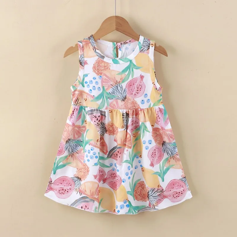 Sweet Cute Floral Dress Little Girls Casual Cartoon Dress Toddler Stylish Sleeveless Home Sleep Dress Fashionable Children Dress
