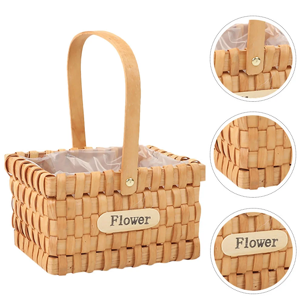 

Wooden Flower Basket Handheld Woven Storage For Wedding Festival Gift Packaging Dried Fruit Snacks Multipurpose Container Decor