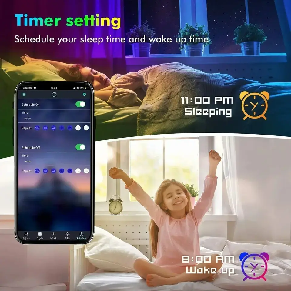 Smart USB RGB LED Tape Light Flexible Ribbon APP Controlled Music Sync Dimmable Strip for TV Background Game Room Decor Lighting - 4
