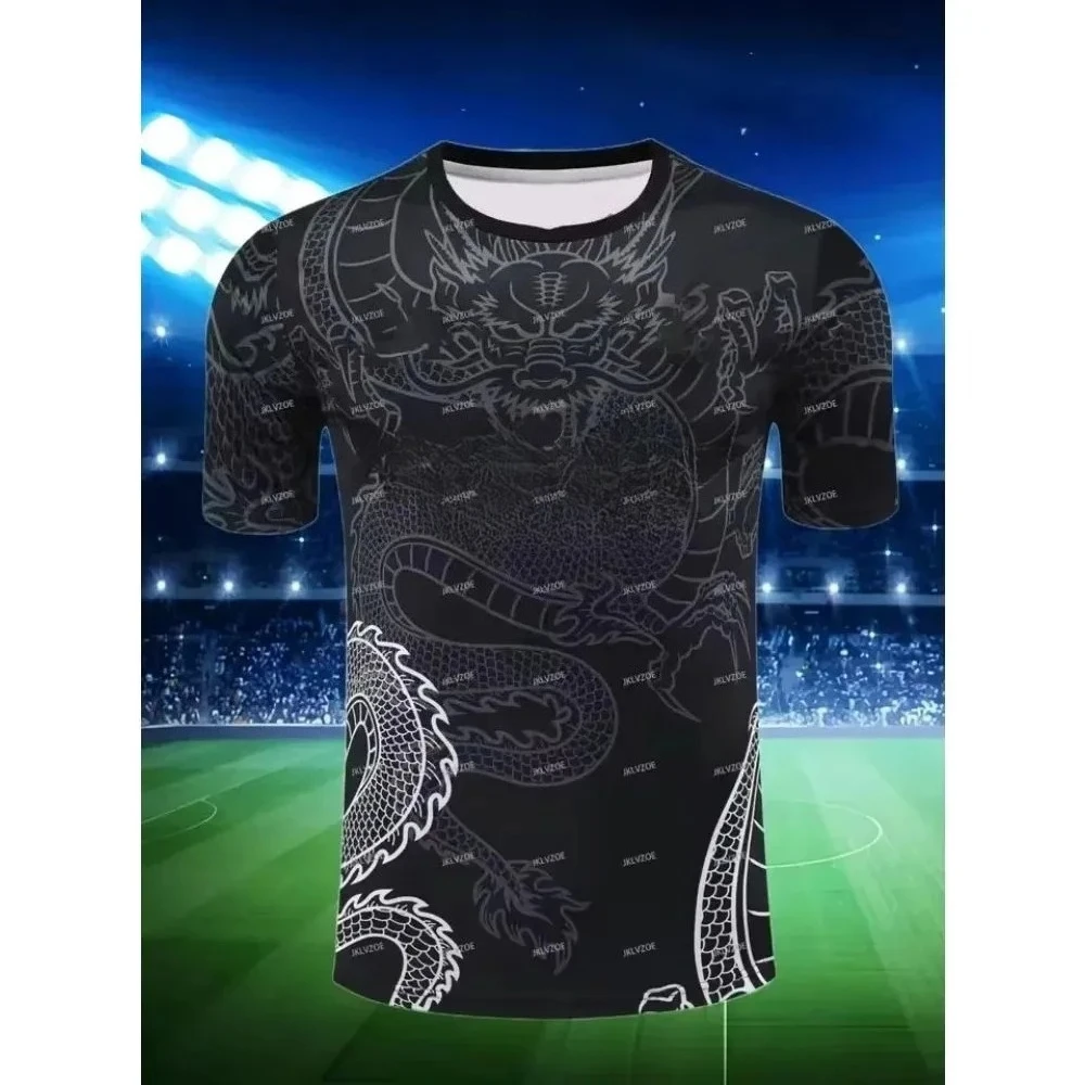 

New men's football training quick drying jersey breathable round neck T-shirt letter printed outdoor top