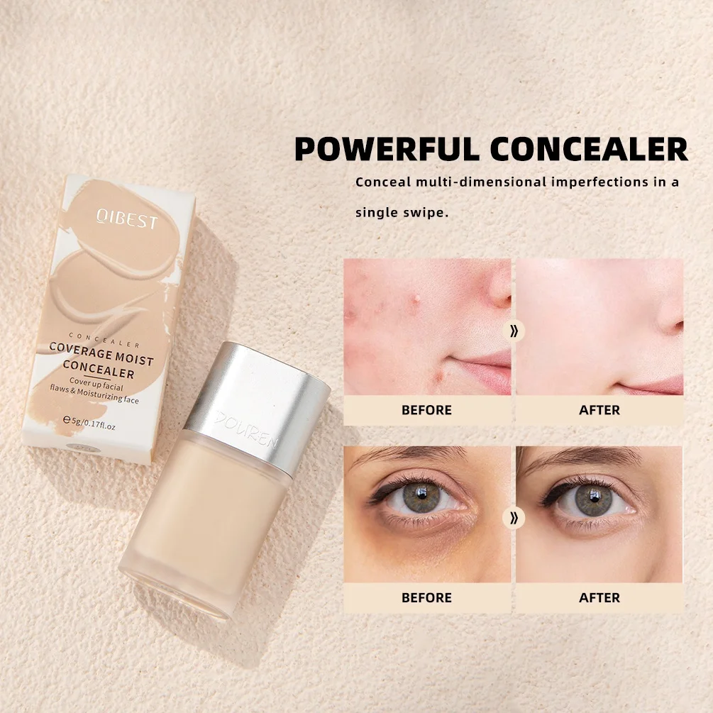 QIBEST Concealer Liquid Foundation Long Lasting Moisturizing Delicate Concealer Cream Cover Acne Dark Circles Face Makeup 4Color