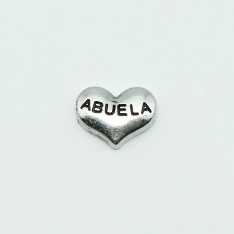 Hot Selling 20pcs/lot Hearts ABUELA Floating Charm Fit Glass Memory Locket Pendants DIY Jewelry Accessory