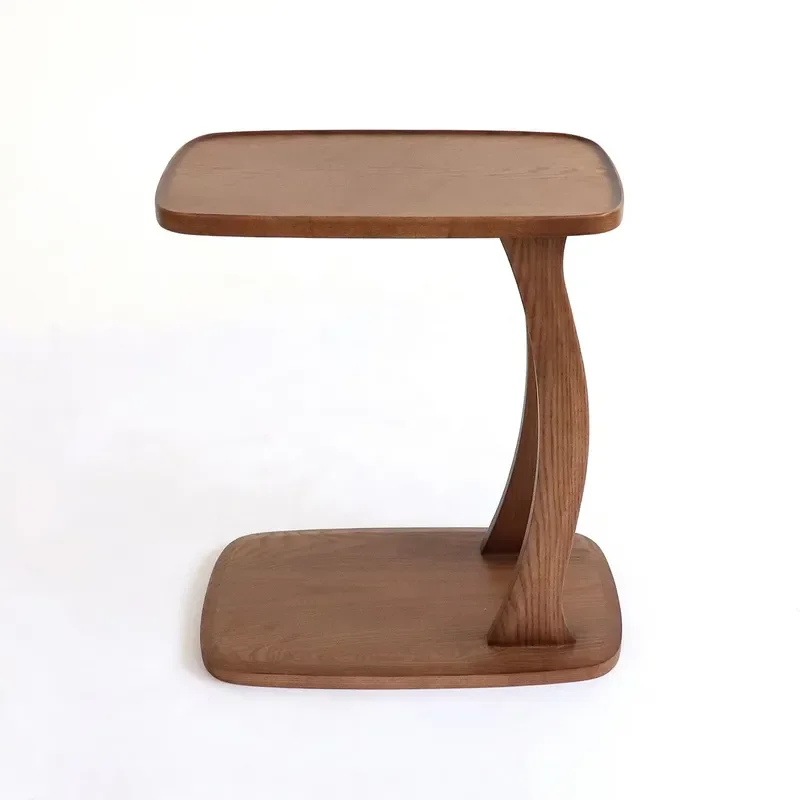 Modern C Shape Solid Wood Side Table Curved Design Coffee Table for Living Room Bedroom Sofa End Table Natural Finish