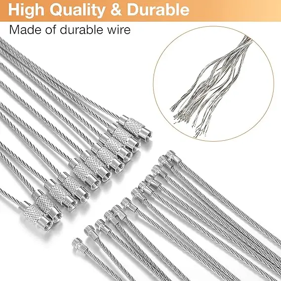 10PCS Stahl Draht Schlüsselbund Farben Edelstahl Ring Schlüsselring Kreis Seil Kabel Schleife Outdoor Camp Gepäck Tag Schraube Lock Gadget – Detail 8