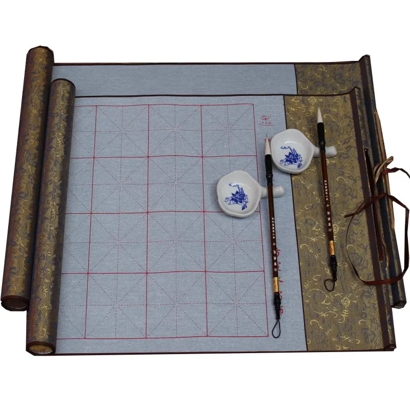 

Набор салфеток для письма с водой для китайской каллиграфии, многоразовый бумажный стиль сюань, с сетчатыми линиями, кистью и блюдо для воды для начинающих/детей/