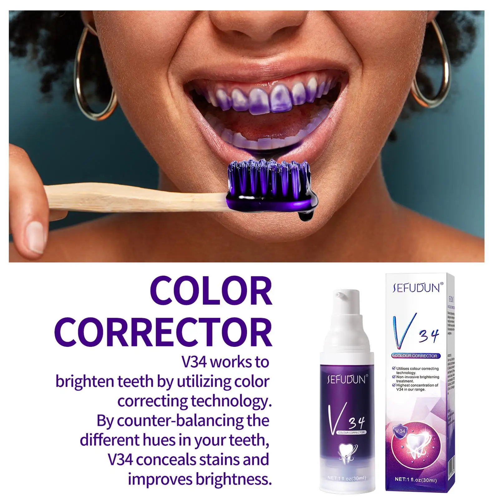 Toothpaste V34 Tooth Cleansing Mousse Purple Bottled Press Refreshes Breath Whitens Teeth Stains Stains Removal Tooth Cleansing