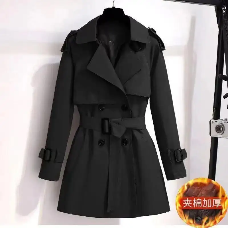 Veste mi-longue à manches longues pour femmes, col demi-ouvert, poche boutonnée, nœud, document solide, coupe couvertes, nouvelle mode, automne, hiver